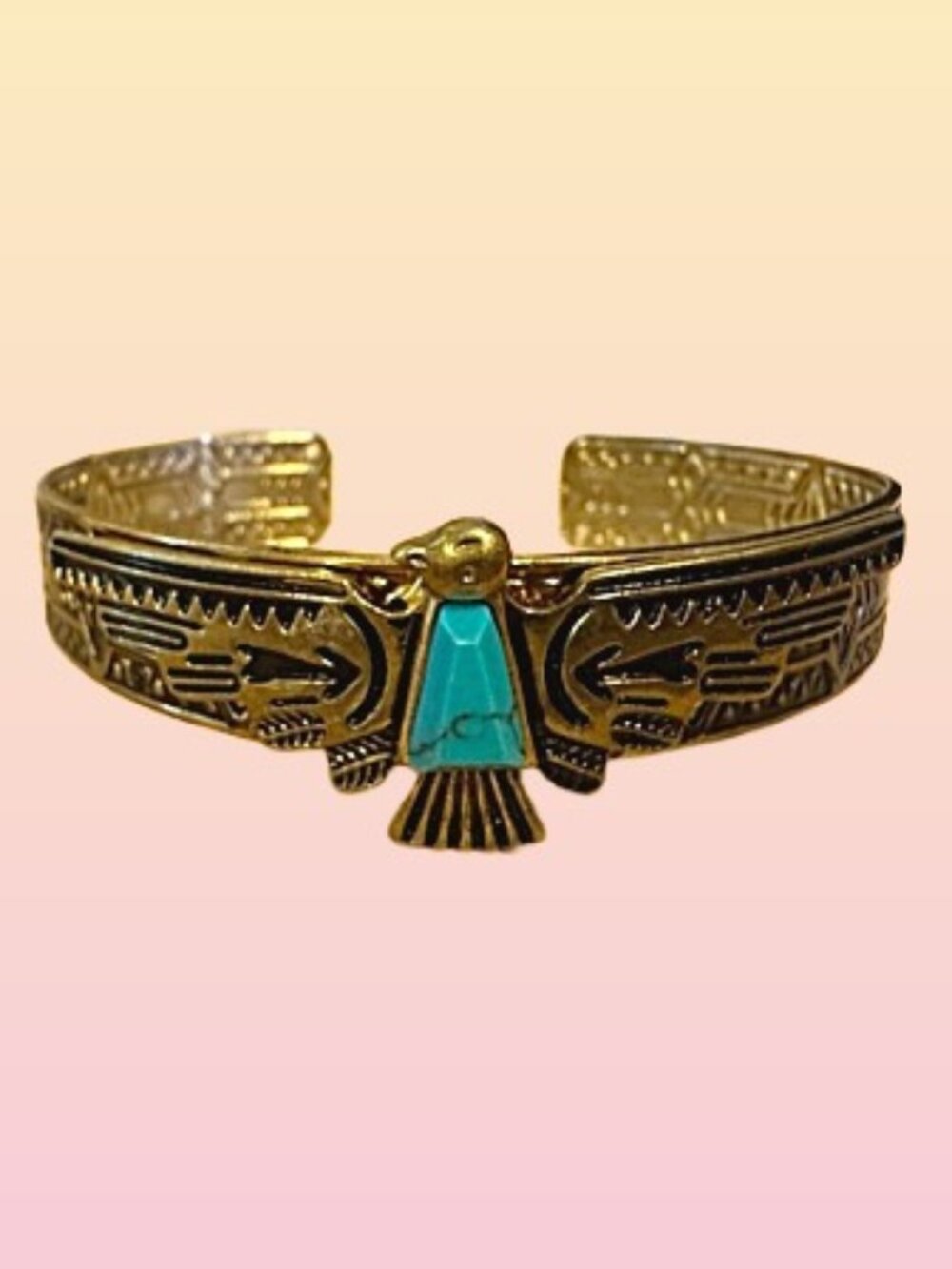Vintage Thunderbird Cuff Bracelet – Southwestern Turquoise Adjustable Bracelet